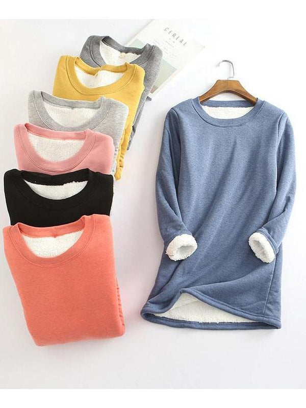 Casual Fleece-blend Round Neck Solid Long Sweatshir