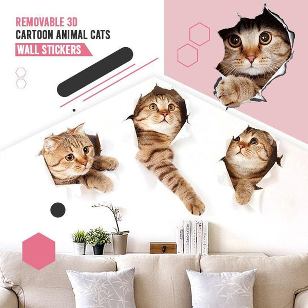 Removable 3D Cartoon Animal Cats Wall Stickers/2PCS