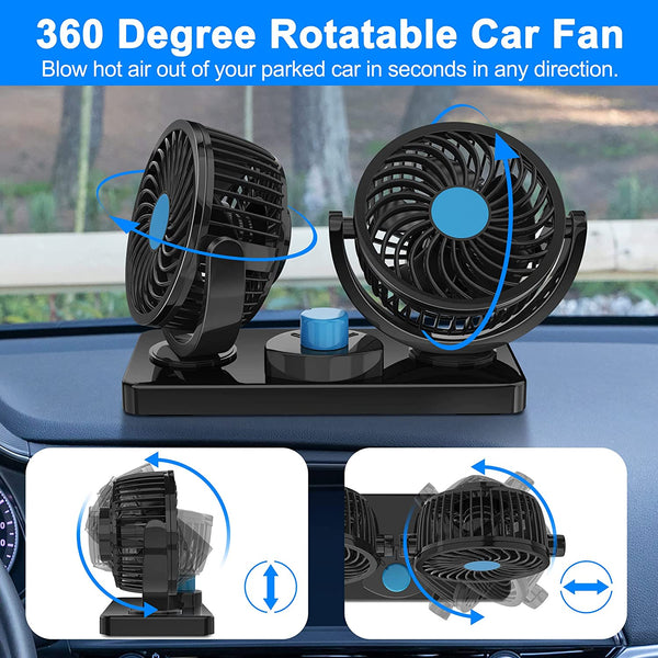 360° Rotatable Car Fan - 12V DC Electric Dual Head 2-Speed