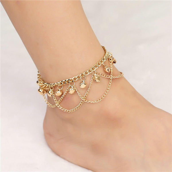 New Women Gril Tassel Chain Bells Sound Metal Anklet