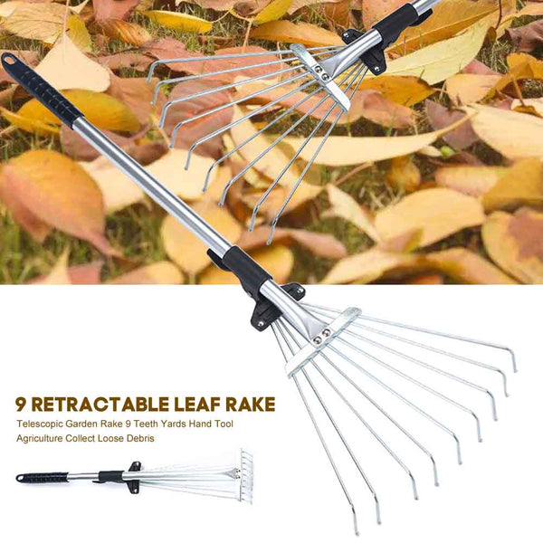 Telescopic Garden Rake - 9-Teeth Lightweight Tool