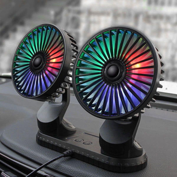 USB Dual Head Car Fan with LED Lights