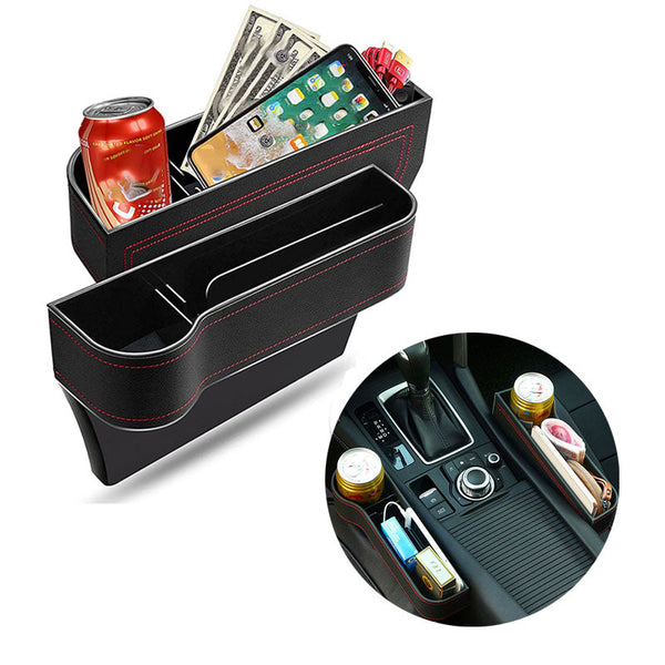 Leather Car Seat Organizer with Cup Holder