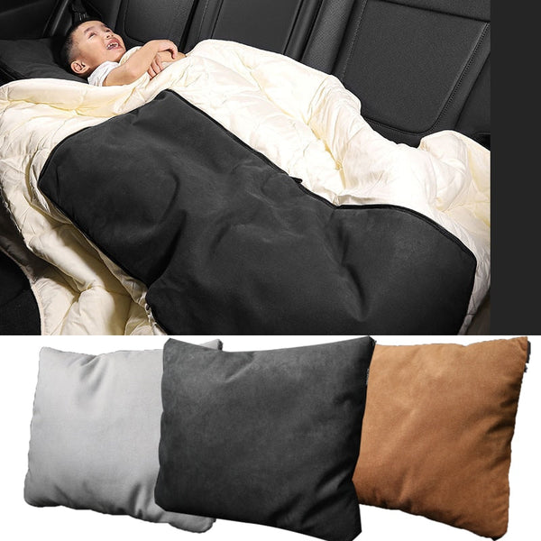 Suede Car Neck Pillow - Foldable Lumbar Support