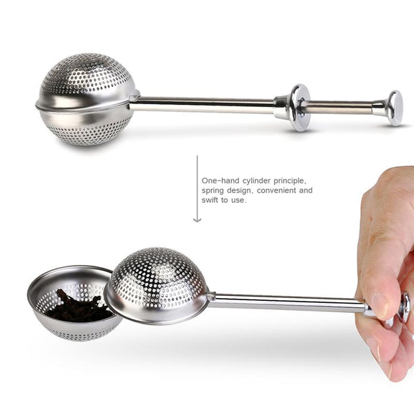 Stainless Steel Push Type Retractable Tall Tea Strainer Teaspoon