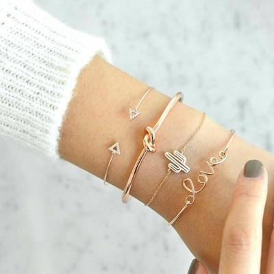 Golden Oasis Cactus Charm Bracelet Set