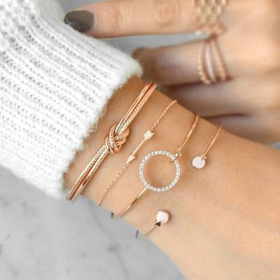 Gold Circle Crystal Cuff Bangles Set