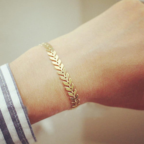 WHEAT LINK DESIGN GOLD STERLING PLATE BRACELET