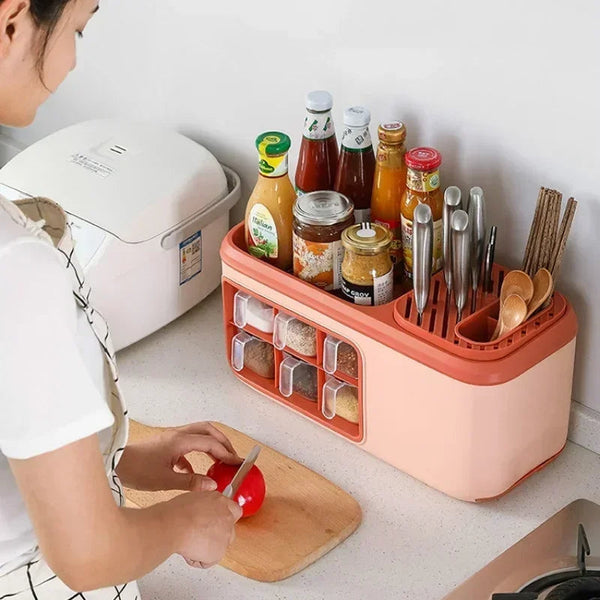 Double Layer Seasoning Box Kitchen Shelf Rack