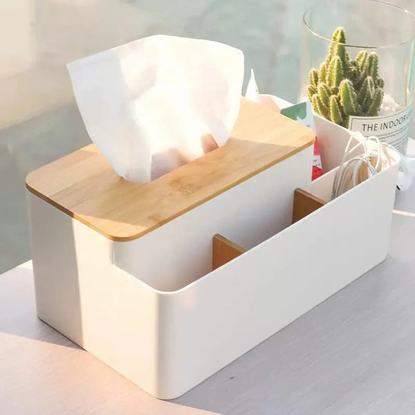 Bamboo Wood Tissue Box Organizer