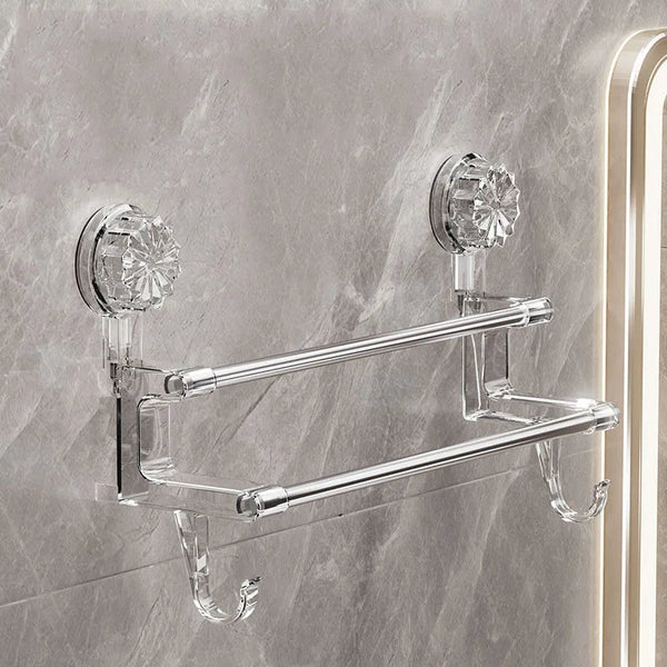 Dual Rod Suction Cup Towel Rack with Hooks