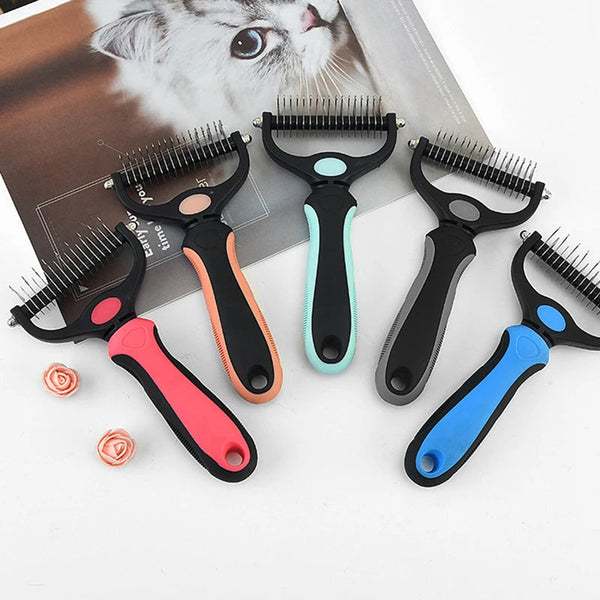 Dual-Head Pet Deshedding Brush for Dogs & Cats